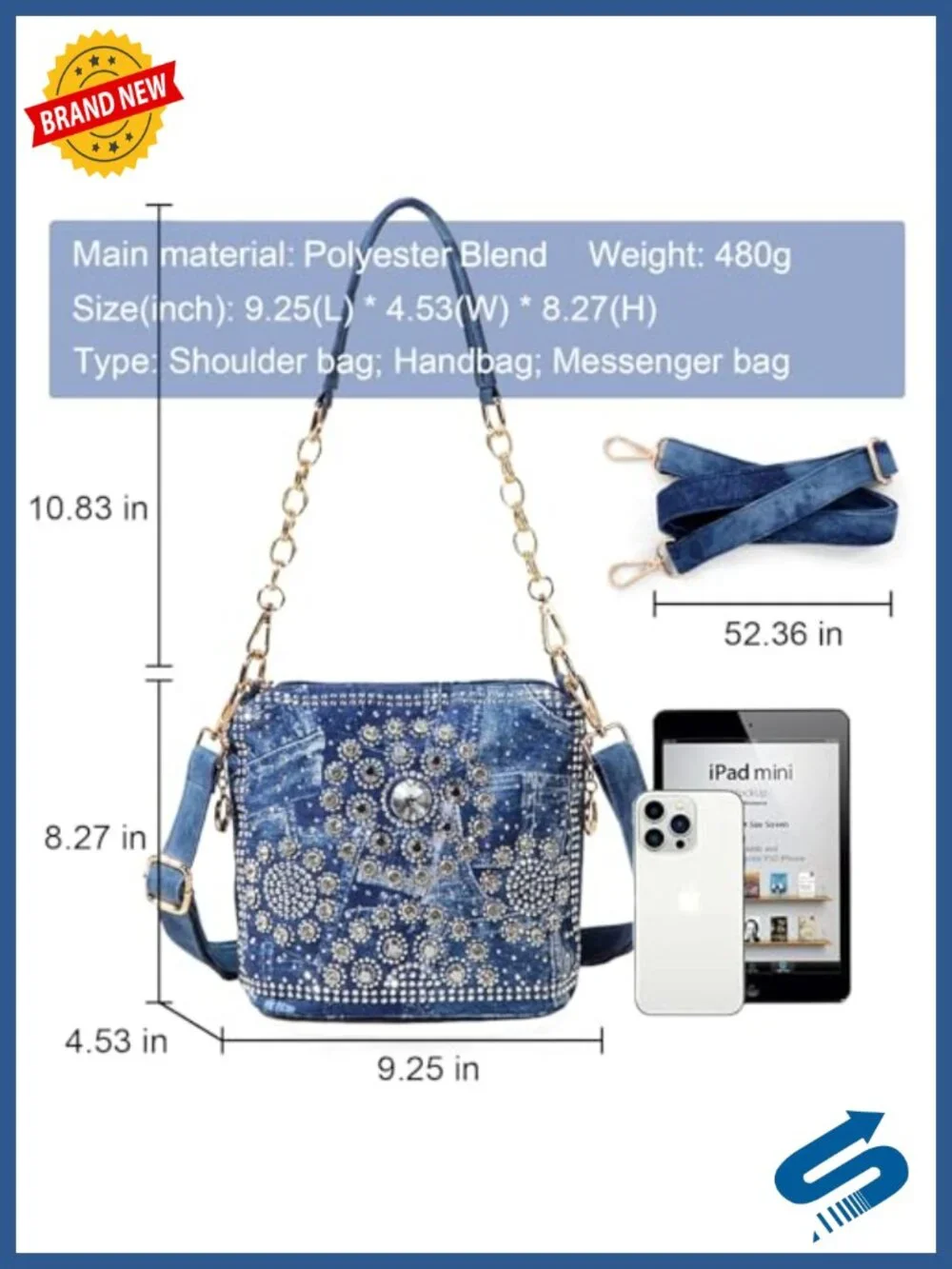 Rhinestone Evening Clutch & Crossbody Bag Glitter Handbag Women Sparkly Purse